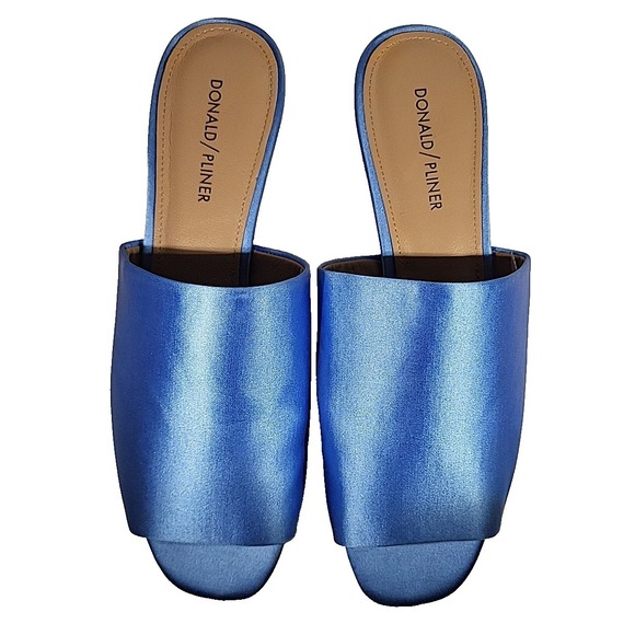 Donald Pliner Rimini Cerulean Blue Satin Slide Sandals Heels Women's Size 9 - Picture 4 of 13